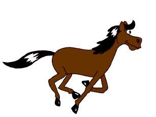 Simple cartoonish animation of a brown horse galloping
